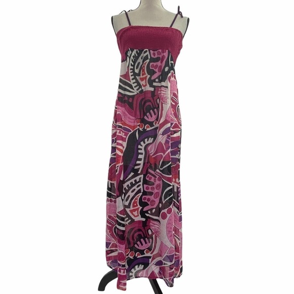 SOLITAIRE Abstract Tie Shoulder Smacked Maxi Dress - Picture 1 of 11